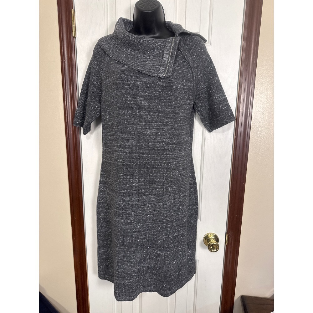 Liz Claiborne Sweater‎ Dress Gray Metallic Knit Short Sleeve Size L